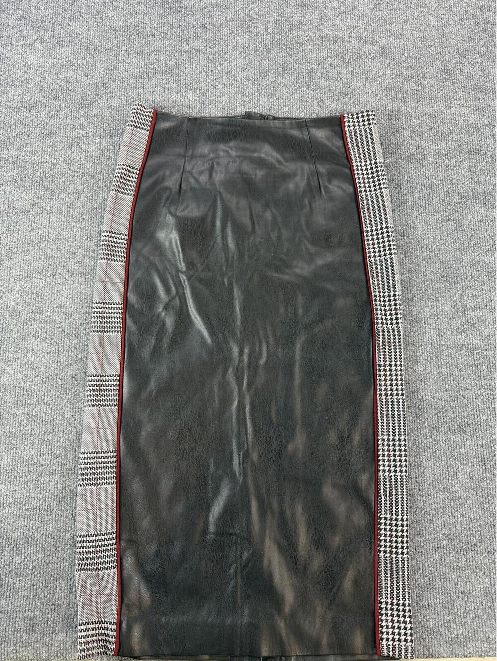 BBJ Los Angeles Faux Leather Pencil Skirt Checkered Plaid Side Panels M Biker